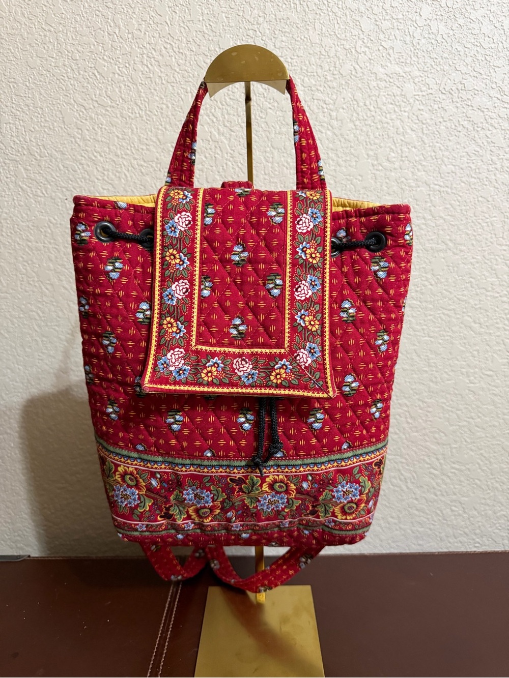 Vintage Vera Bradley Drawstring Backpack in Provincial Red